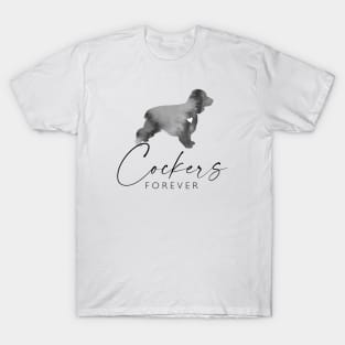 Cocker Spaniel Dog Lover Gift - Ink Effect Silhouette - Cockers Forever T-Shirt